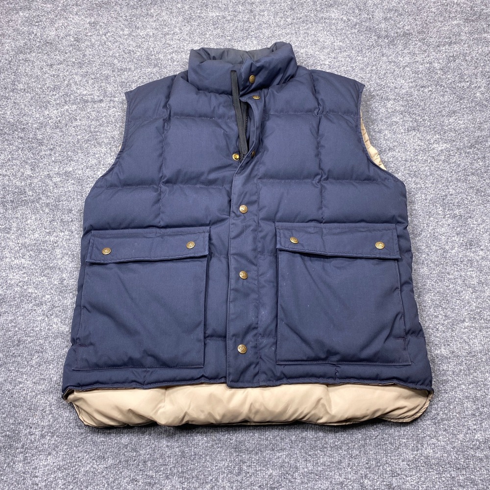 Vintage Eddie Bauer Vest Mens Medium Navy Blue Goose Down Quilted Puffer USA